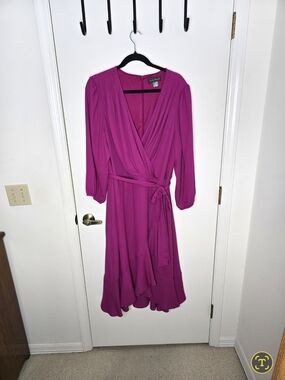 Jessica Howard Fuchsia Long-Sleeve Wrap Dress